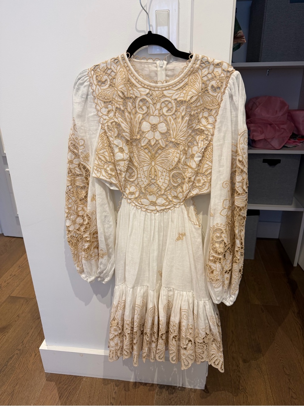 Zimmermann Cream Embroidered Long-Sleeve Mini Dress